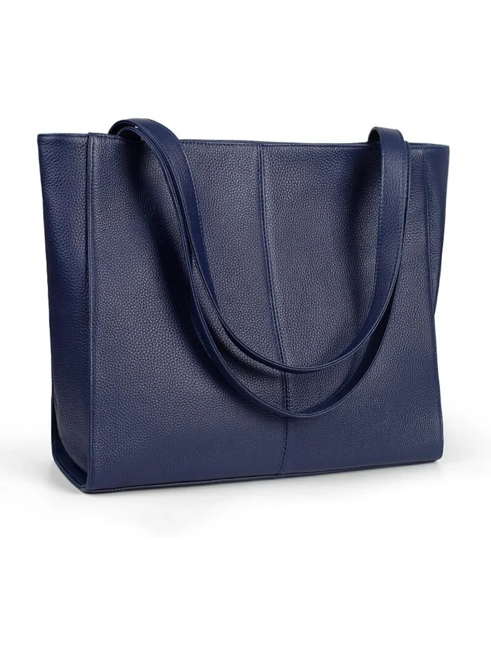 Women Navy Blue  Leather Shoulder Satchel Laptop Compartment Bag